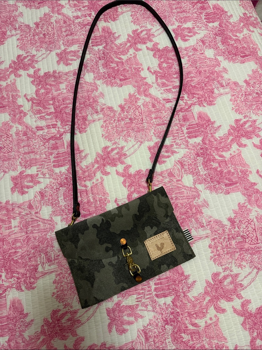 Camo Crossbody Clutch with Leather Strap